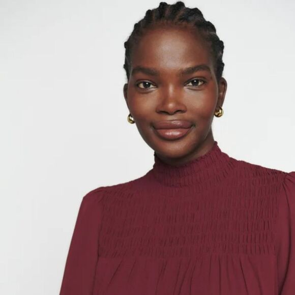 Reformation Brandi Smocked Mini Dress Relaxed Fit Chiffon Burgundy Size XL - Picture 15 of 15